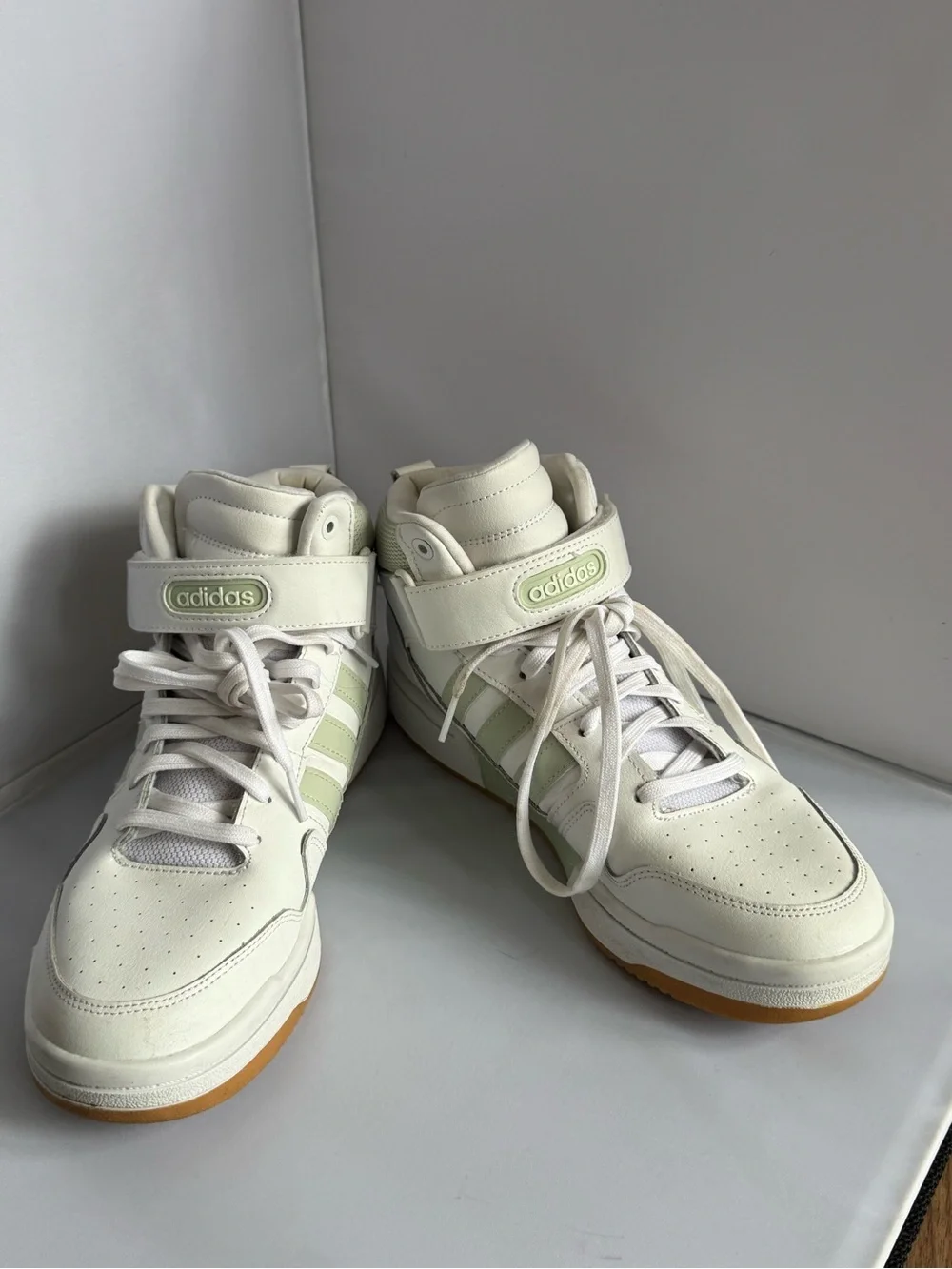 Adidas High-Top Sneakers in White and Sage Green Womens Size 10